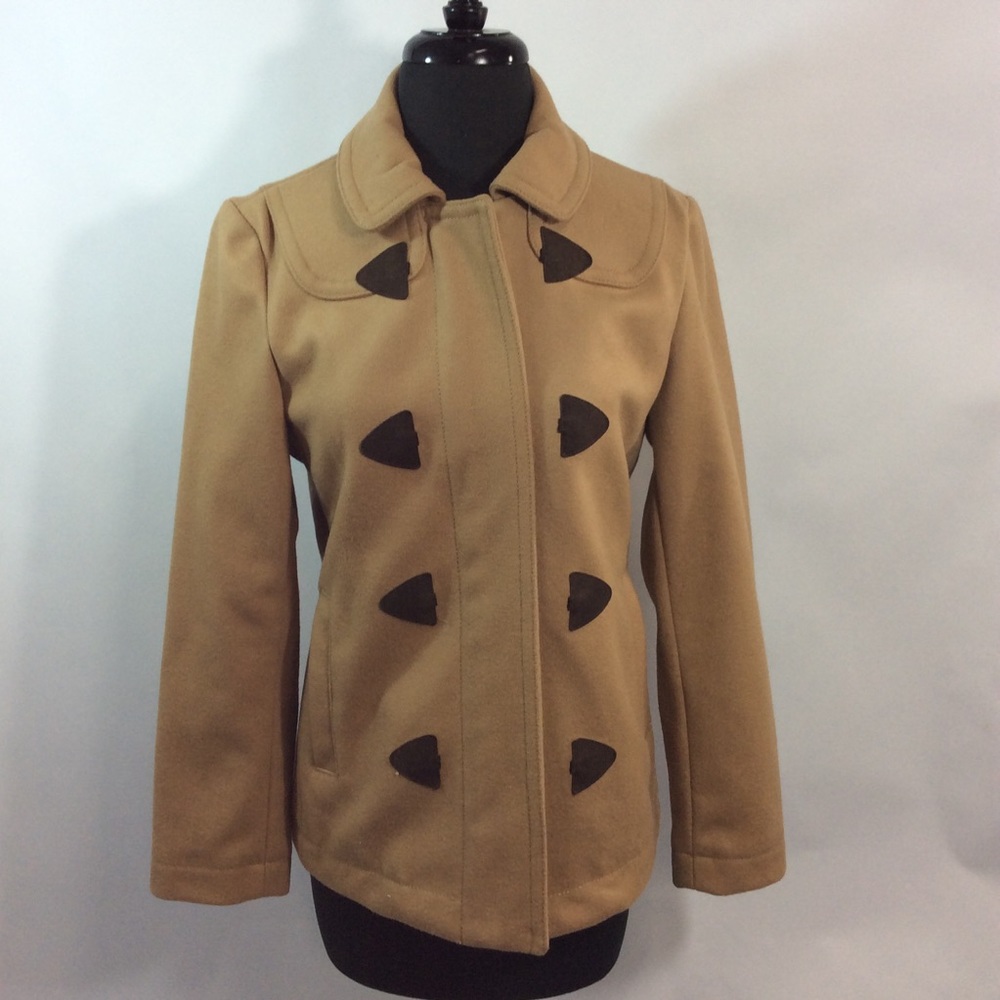 Gap Small Wool Blend Tan Coat Zip Front Pockets